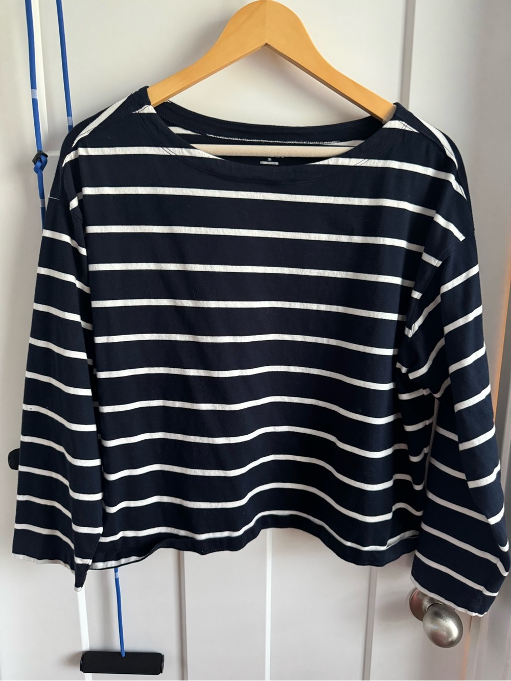 Old Navy Navy and White Striped Long-Sleeve Top